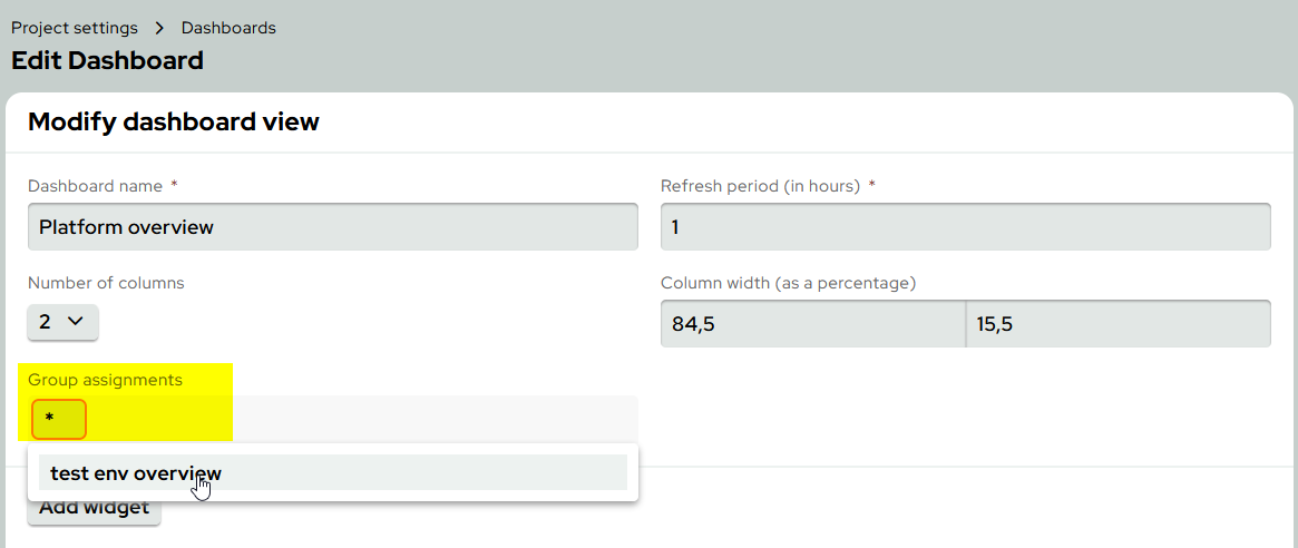 Dashboard SetGroupTag
