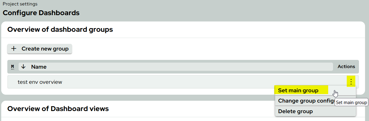 Dashboard SetMainGroup