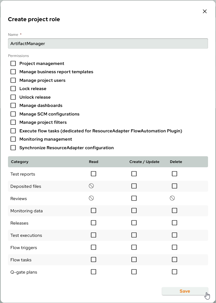 ArtifactManagement SaveProjectRole