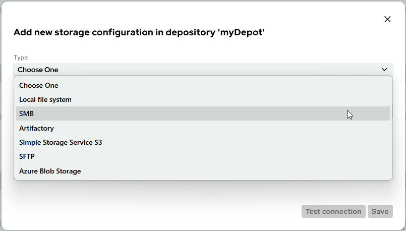ArtifactManagement SelectStorageType